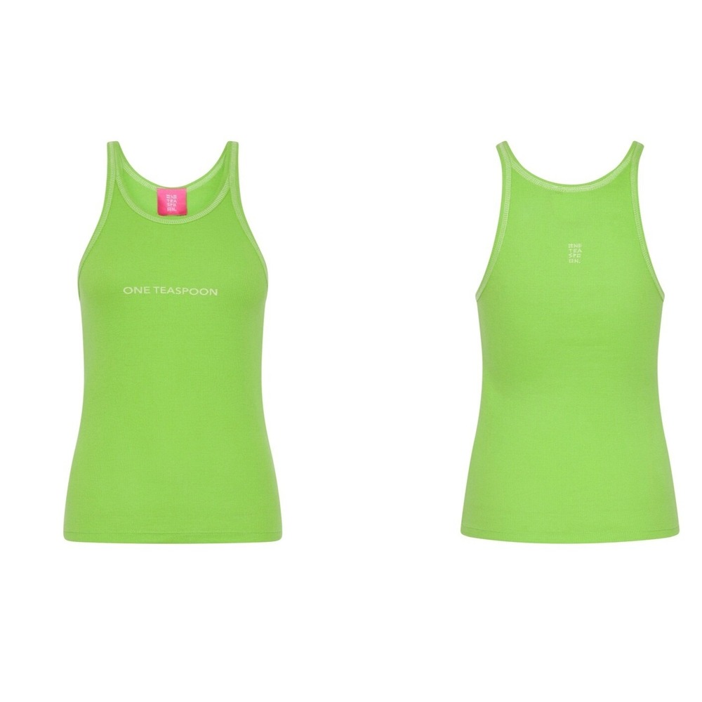 One Teaspoon NEW Logo Rib Singlet in Lime/Green Size XS